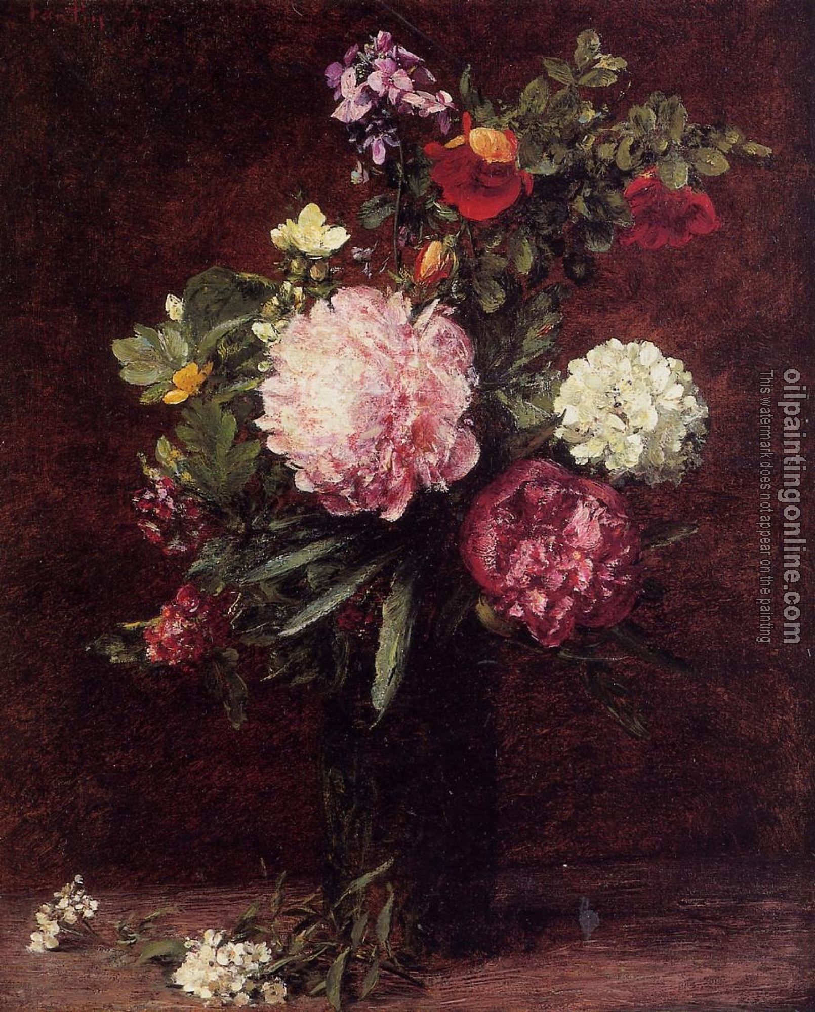 Fantin-Latour, Henri - Flowers, Large Bouquet with Three Peonies